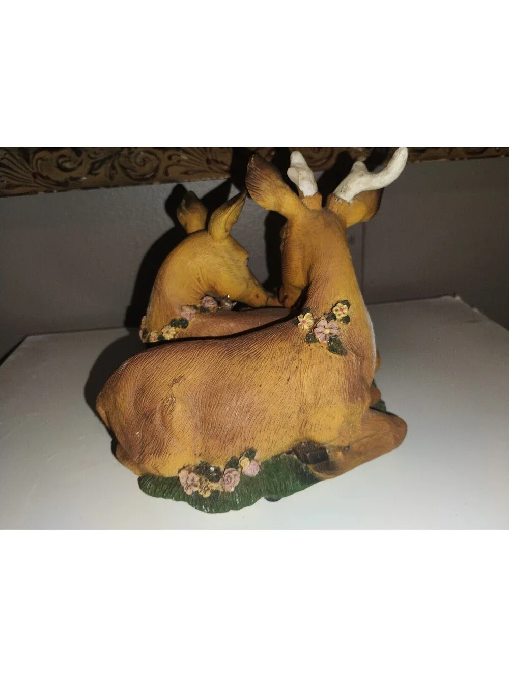 Vintage Deer Family Figurine with Floral Accents
